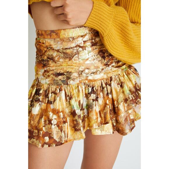 Love Shack Fancy Moe Metallic Flounce Mini Skirt Size 0 Sun Shower - Picture 1 of 8